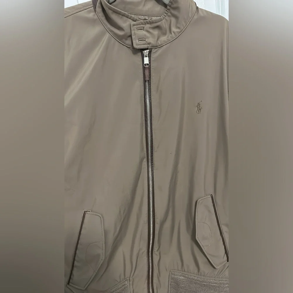 POLO RALPH LAUREN Golf brown zip‎ up mens sweater knit sleeve jacket sz XXL